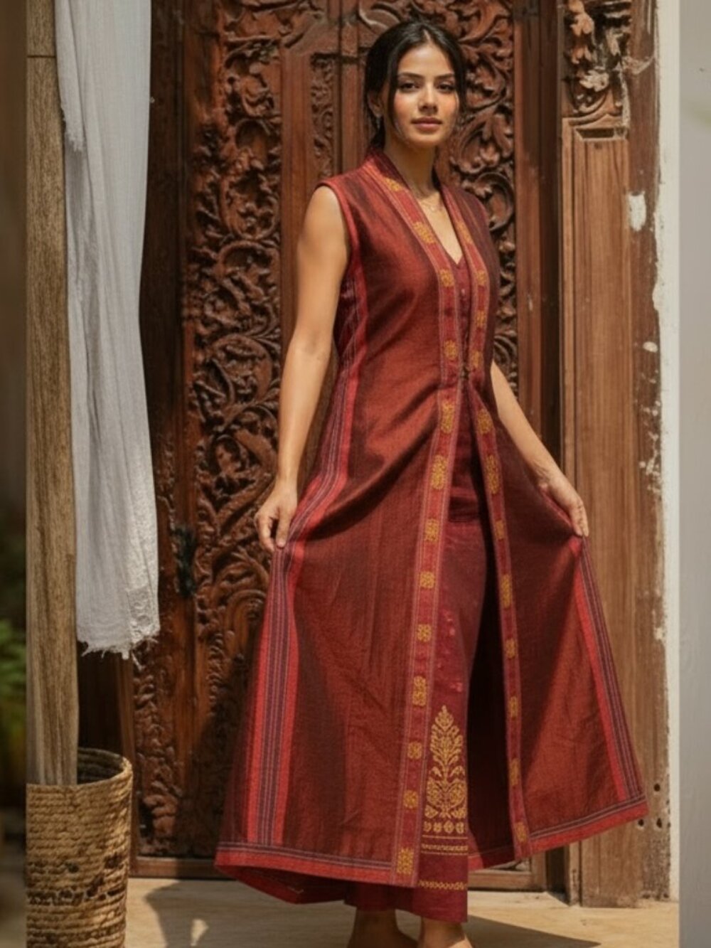 Bhutan Handmade Boho Maxi Dress M Druk Inspired Ethnic Tribal Festival Layering